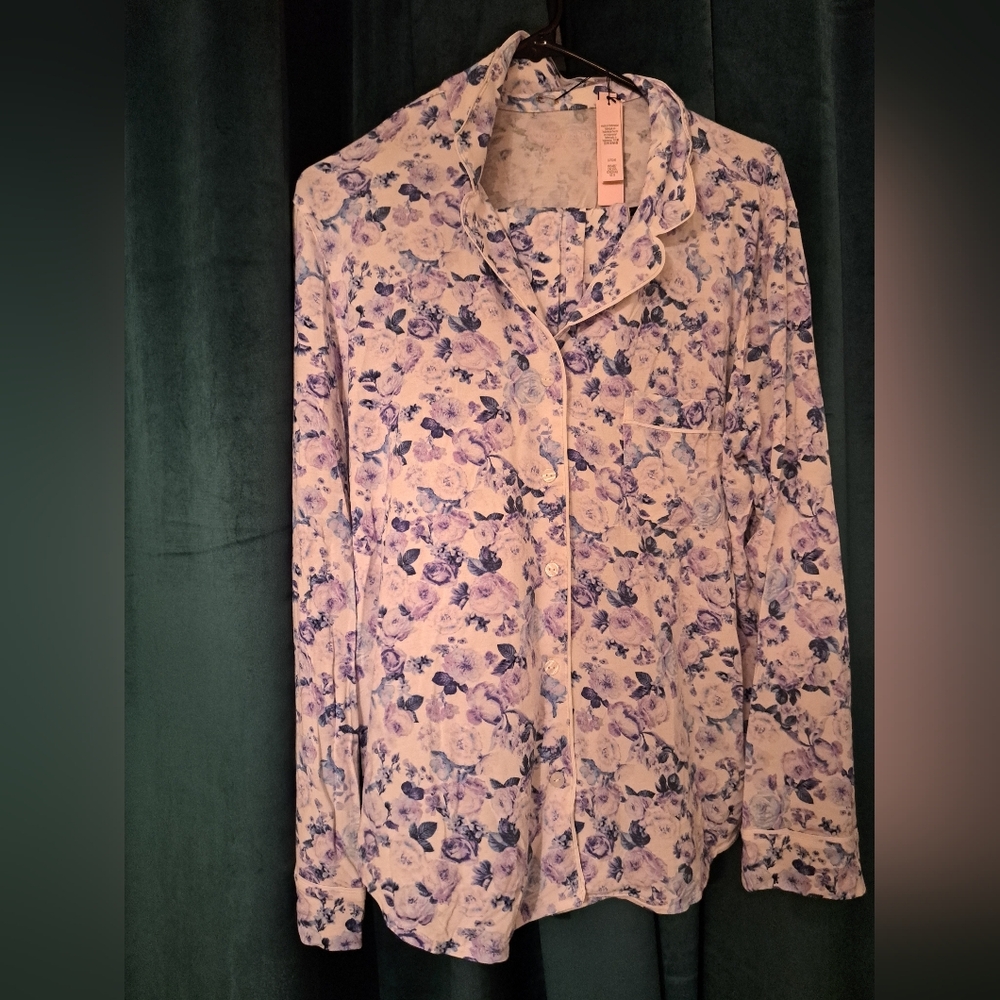 Victoria's Secret Lavender Floral Button-Down Modal Shirt with Pajama